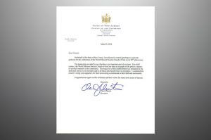 Governor Chris Christies congratulatory letter to the World Mission Society Church of God