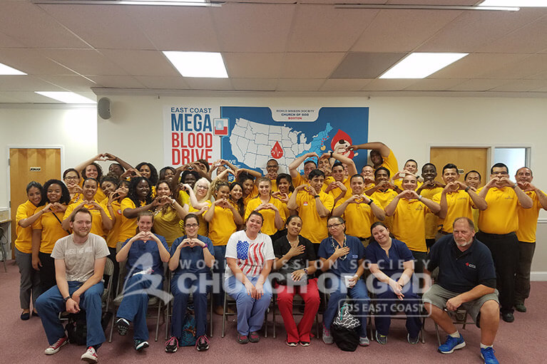 east coast mega blood drive 2016, world mission society church of god in boston, yellow shirt, volunteer