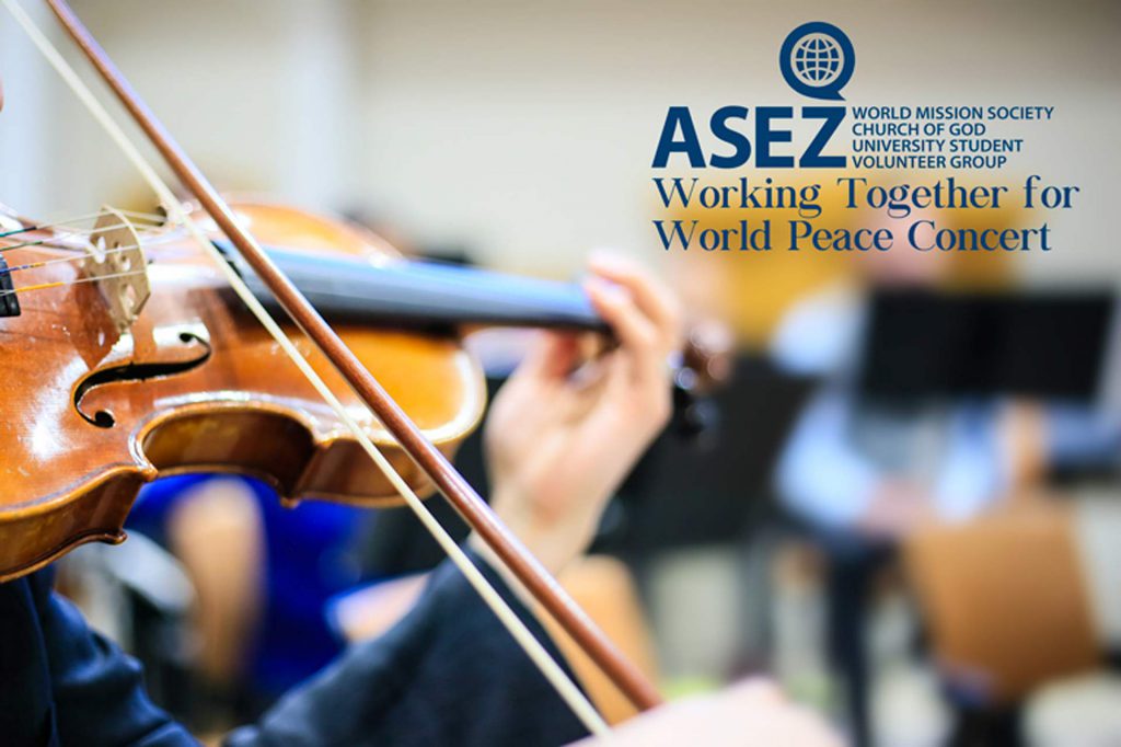 close up image of World Mission Society Church of God violinist during ASEZ Working Together for World Peace Concert