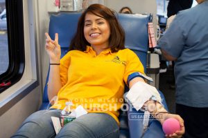 World Mission Society Church of God donor giving blood during the 2018 Mega Blood Drive for the Passover