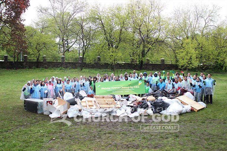 Group photo of ASEZ volunteers during their Webster Ave cleanup in Norwood, Bronx, NY