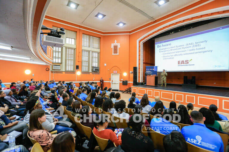 ASEZ volunteers and other students listening to a presentation during the NYS Citizen Preparedness Training.