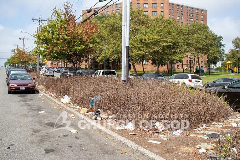 The scene before ASEZ cleaned up Randall Ave in the Bronx, NY