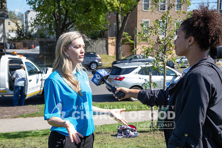 ASEZ representative speaking with CBS 6 News about the Zero Crime Street Cleanup in Albany.