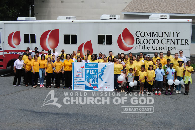 east coast mega blood drive 2016, world mission society church of god, charlotte, yellow shirt, volunteer