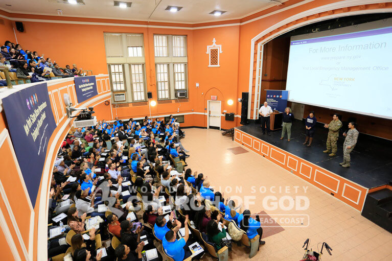 ASEZ volunteers and other students listening to a presentation during the NYS Citizen Preparedness Training.